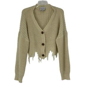 Women Hayden Los Angeles L Crochet Crop Shark bite Fringe Cardigan Sweater  3745